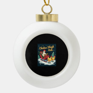 Chicken Sleigh Ride Ceramic Ball Christmas Ornament