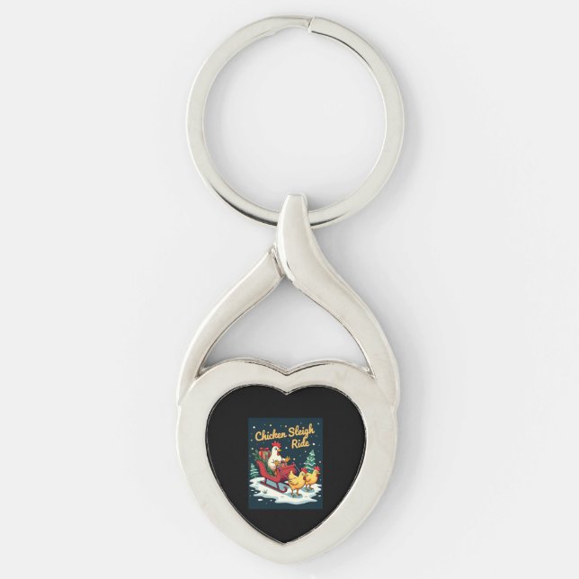 Chicken Sleigh Ride Key Ring (Front)