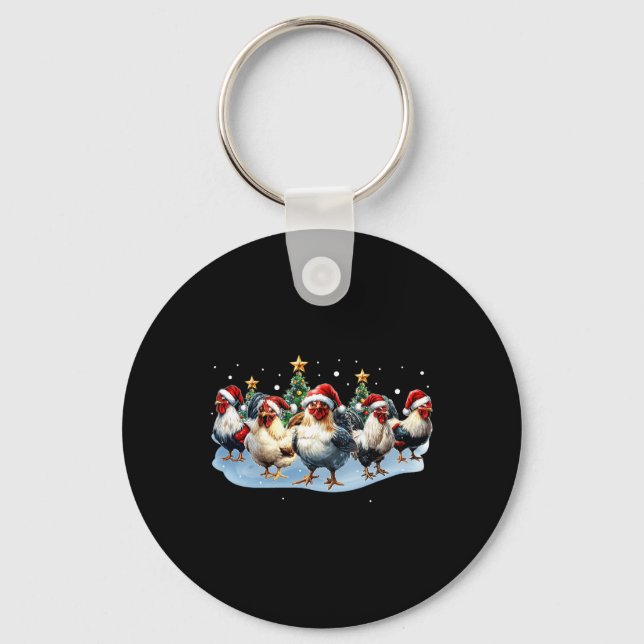 Chicken Squad Farm Christmas Lights Santa Hat Funn Key Ring (Front)