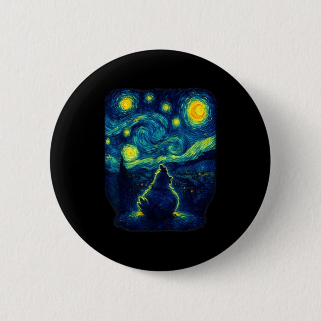 Chicken Starry Funny Night Van Gogh Farm Lover Gir 6 Cm Round Badge (Front)