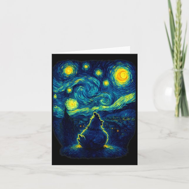 Chicken Starry Funny Night Van Gogh Farm Lover Gir Card (Front)