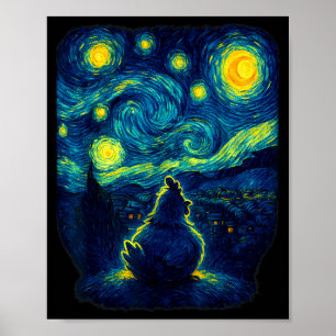 Chicken Starry Funny Night Van Gogh Farm Lover Gir Poster