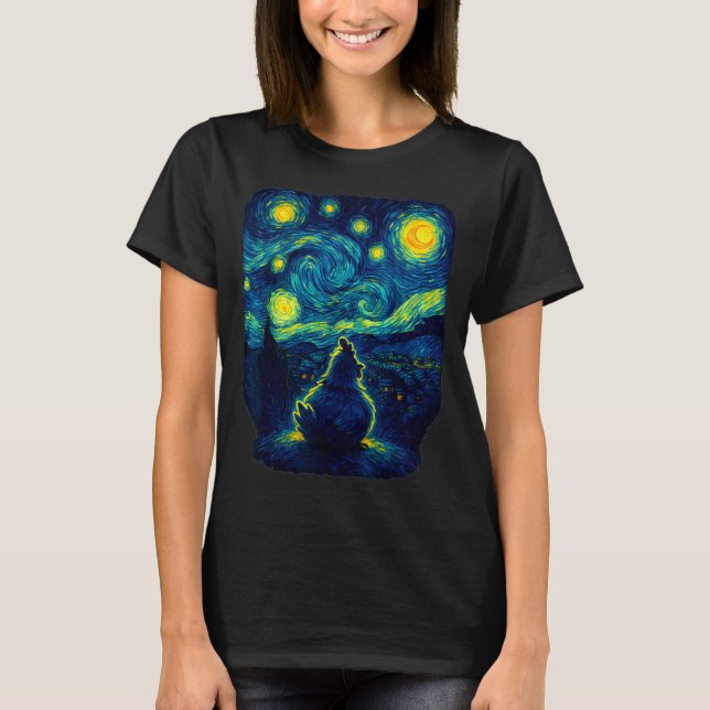 Chicken Starry Funny Night Van Gogh Farm Lover Gir T-Shirt (Front)