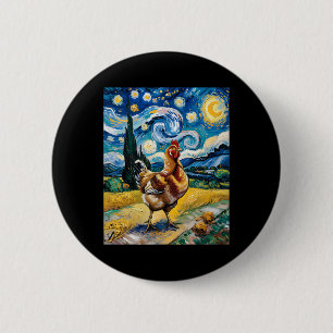 Chicken Starry Night Van Gogh Style Hen Farm Poult 6 Cm Round Badge