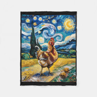 Chicken Starry Night Van Gogh Style Hen Farm Poult Fleece Blanket
