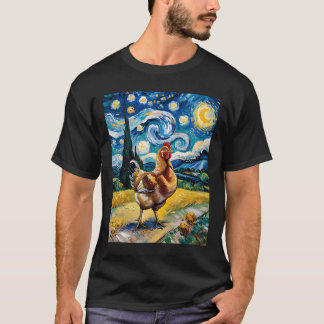 Chicken Starry Night Van Gogh Style Hen Farm Poult T-Shirt