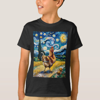Chicken Starry Night Van Gogh Style Hen Farm Poult T-Shirt