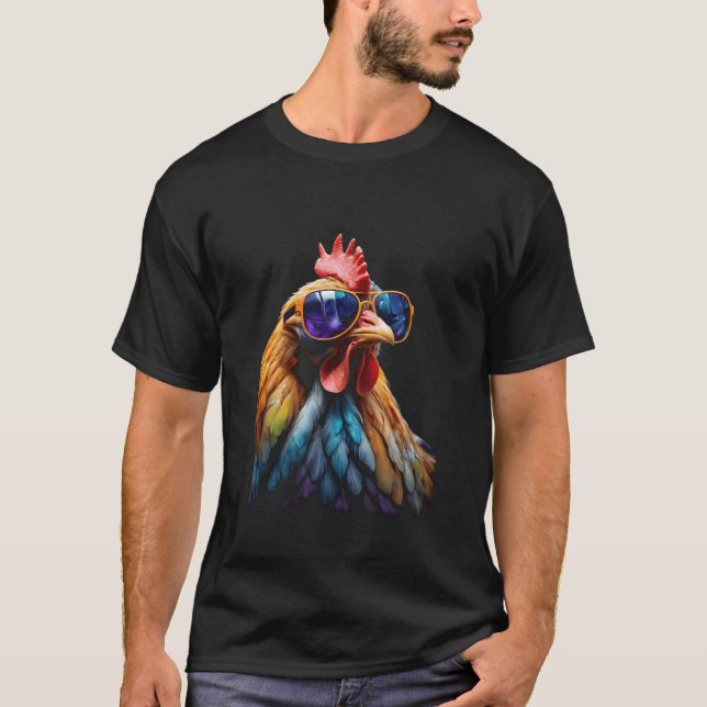 Chicken Sunglasses Hen Colourful Funny Animal Prin T-Shirt (Front)