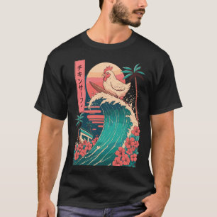 Chicken Surfing Japanese Wave Farmer Farming T-Shirt