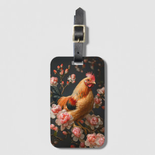 Chicken Surrounded by Pink Flowers Luggage Tag