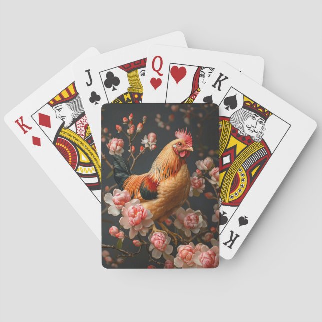 Chicken Surrounded by Pink Flowers Playing Cards (Back)