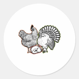 Chicken Turkey Thanksgiving Day Funny Animal Fall Classic Round Sticker