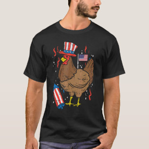 Chicken Us Flag Hat Firecracker 4th Of July Farm P T-Shirt