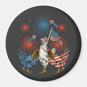 Chicken USA Flag Patriotic 4th of July Circle Magnet
