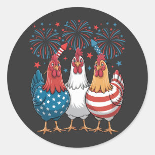 Chicken USA Flag Patriotic 4th of July Classic Round Sticker