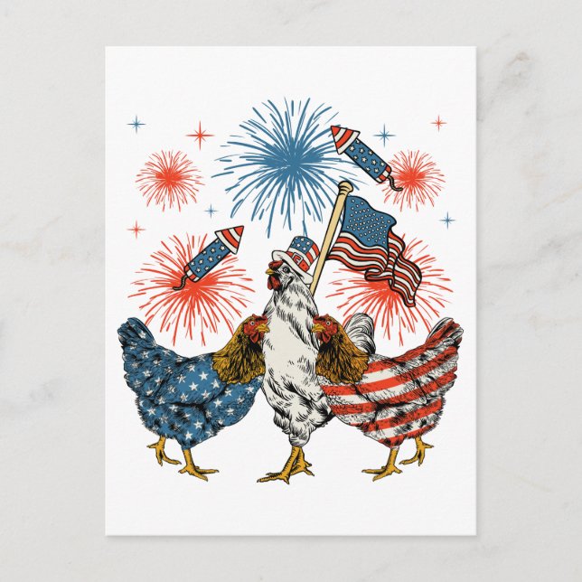 Chicken USA Flag Patriotic 4th of July Postcard (Front)