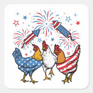 Chicken USA Flag Patriotic 4th of July Square Sticker