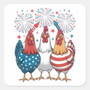 Chicken USA Flag Patriotic 4th of July Square Sticker
