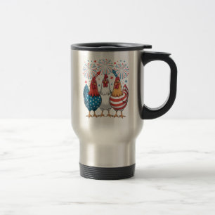 Chicken USA Flag Patriotic 4th of July Travel Mug