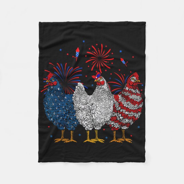 Chicken Usa Flag Patriotic Chicken Lover 4th Of Ju Fleece Blanket (Front)