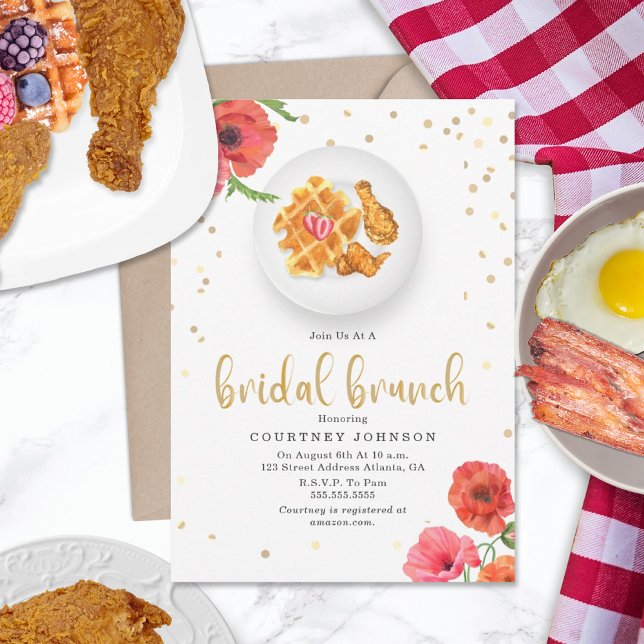 Chicken & Waffles Floral Bridal Shower Brunch Invitation (Creator Uploaded)