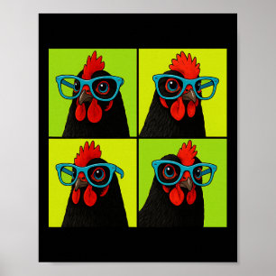 Chicken Wearing Blue Gles Funny Farm Bird  Poster