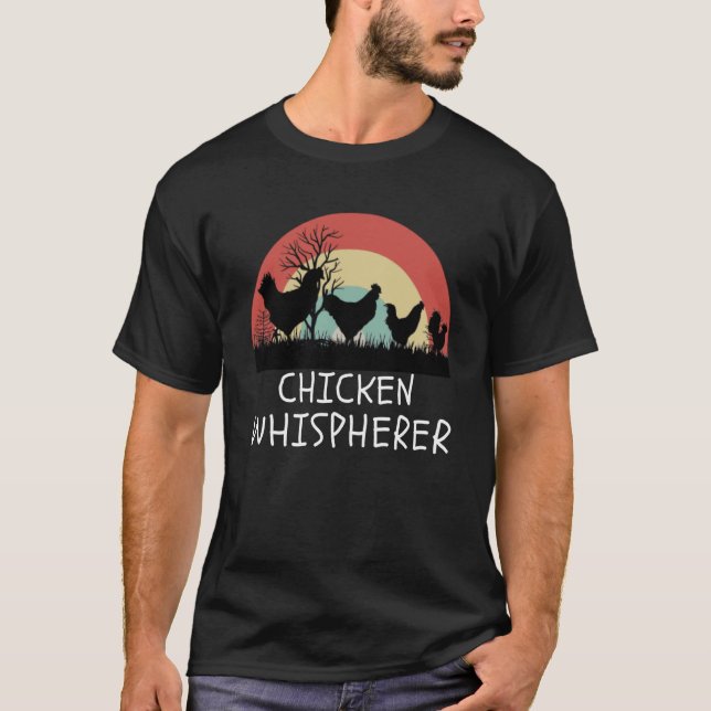 Chicken Whisperer with Retro Sunset Backyard Chick T-Shirt (Front)