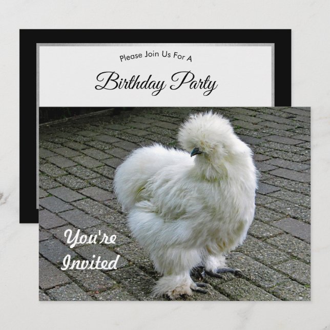 Chicken White Silkie Photo Birthday Invitation (Front/Back)