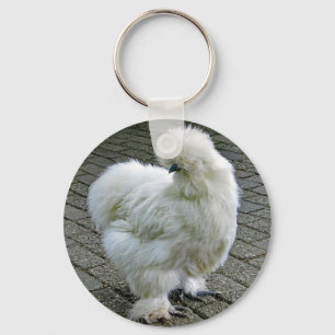 Chicken White Silkie Photo Key Ring