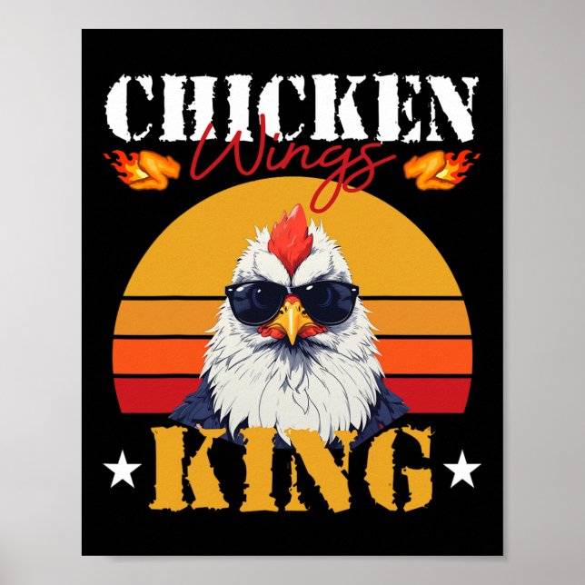 Chicken Wing King Retro Sunset Byrbeque Buffalo Bb Poster (Front)