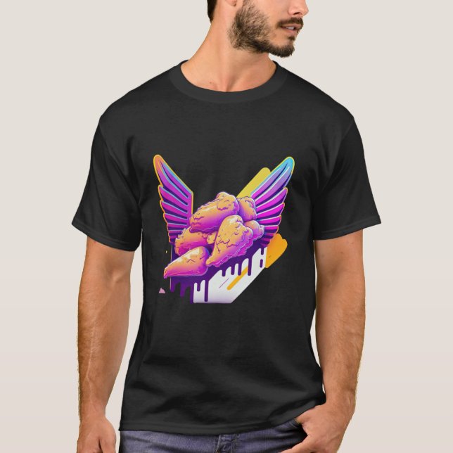 Chicken Wings Synthwave 80s Retrowave Aesthetic T-Shirt (Front)