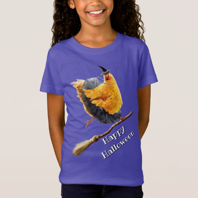 Chicken Witch on Broomstick T-Shirt (Front)