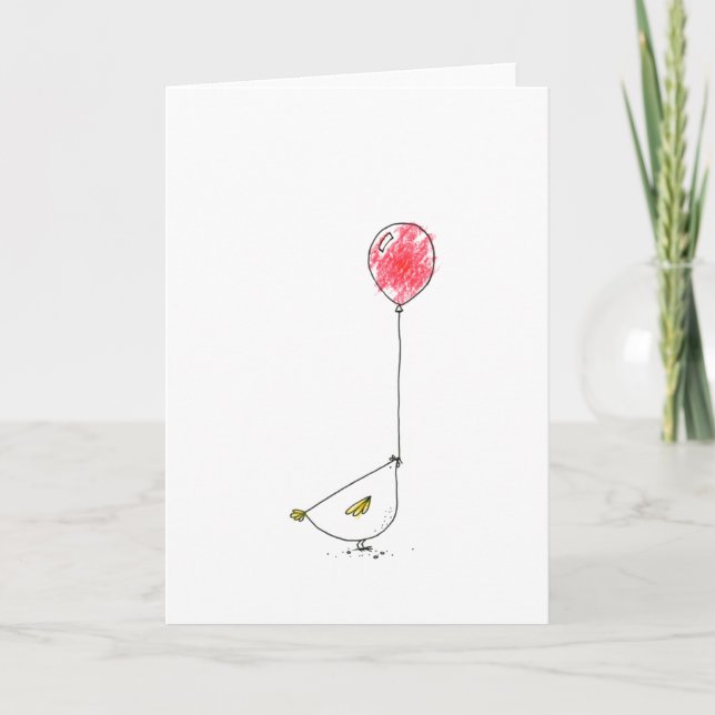 Chicken with balloon Sketch Folded Thank You Card (Front)