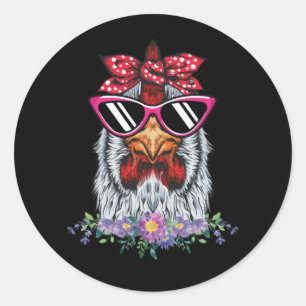 Chicken With Bandana Headband And Glasses Classic Round Sticker