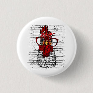 Chicken with bandanna headband and glasses cute 3 cm round badge