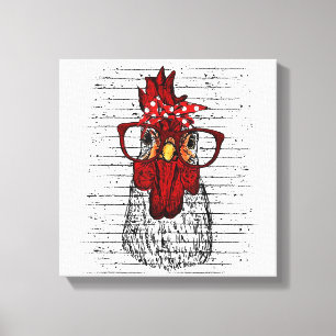 Chicken with bandanna headband and glasses cute canvas print