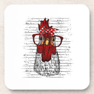 Chicken with bandanna headband and glasses cute coaster