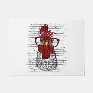 Chicken with bandanna headband and glasses cute doormat
