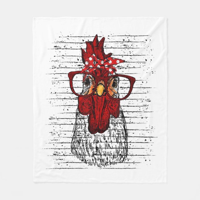 Chicken with bandanna headband and glasses cute fleece blanket (Front)