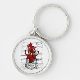 Chicken with bandanna headband and glasses cute key ring