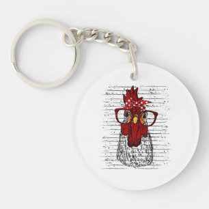 Chicken with bandanna headband and glasses cute key ring