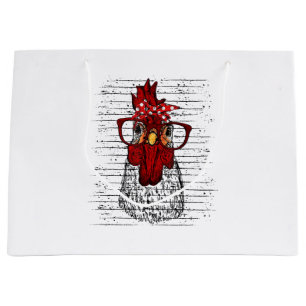 Chicken with bandanna headband and glasses cute large gift bag