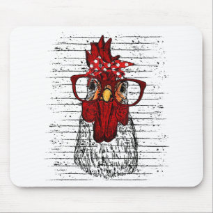 Chicken with bandanna headband and glasses cute mouse pad