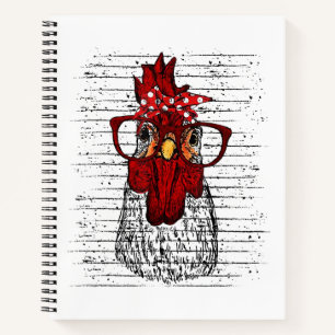 Chicken with bandanna headband and glasses cute notebook