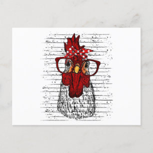 Chicken with bandanna headband and glasses cute postcard