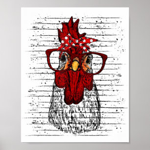 Chicken with bandanna headband and glasses cute poster