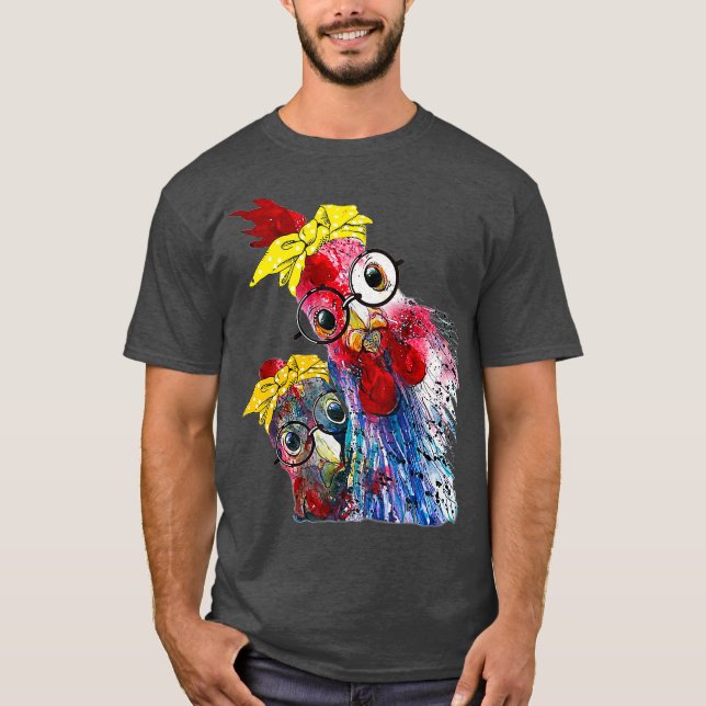 Chicken with bandanna headband and glasses cute T-Shirt (Front)