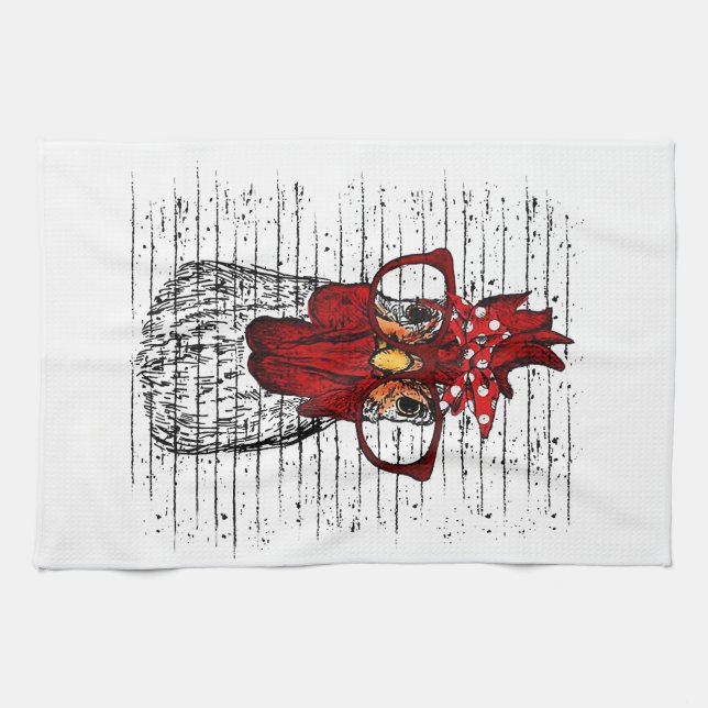 Chicken with bandanna headband and glasses cute tea towel (Horizontal)