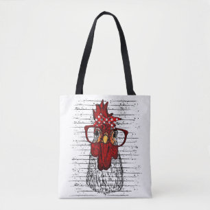 Chicken with bandanna headband and glasses cute tote bag