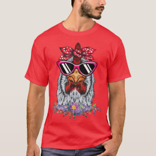 Chicken With Bandanna Headband And Glasses Fun Far T-Shirt
